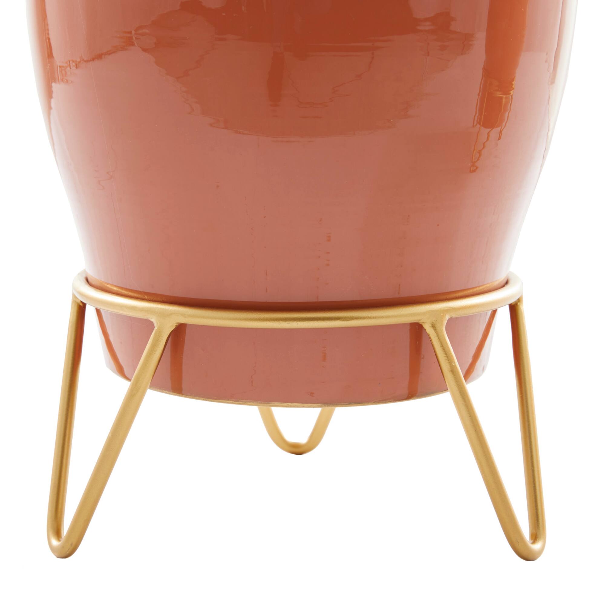 Set of 2 Pink Iron Modern Planter, 12" x 10" x 10"